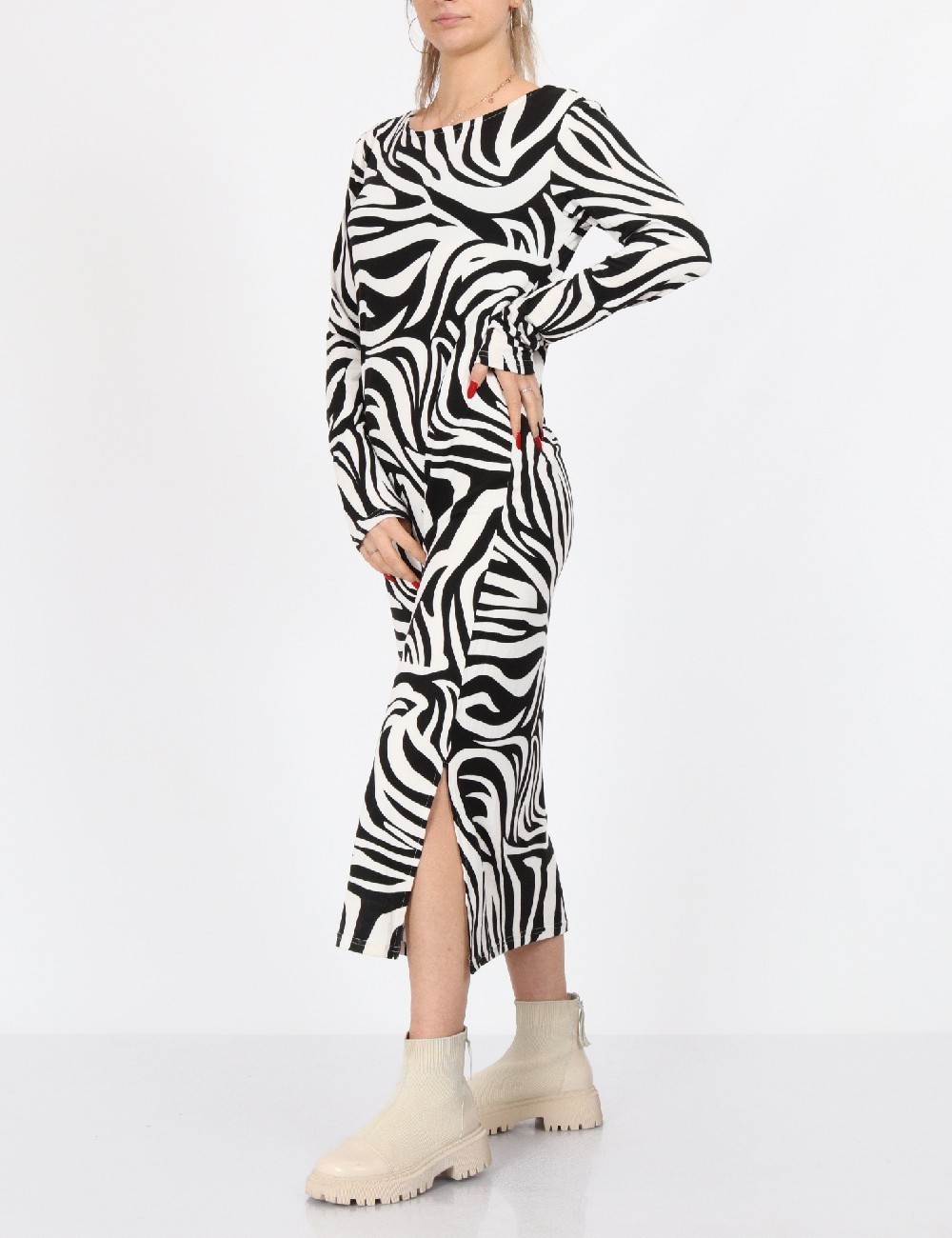 Rochie lunga Pieces, alb/negru - 1 | YEO