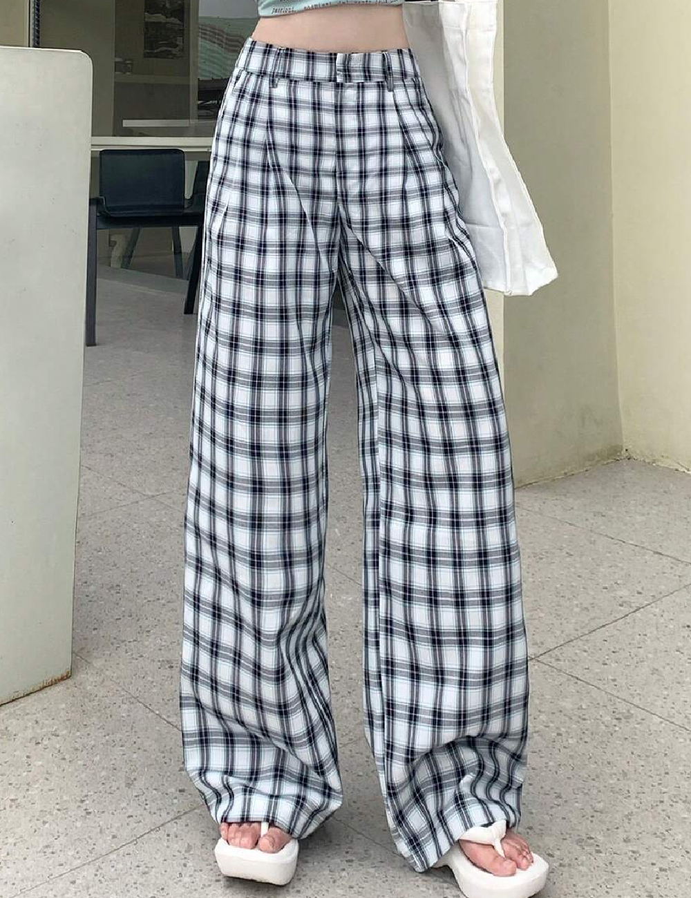 Pantaloni dazy, alb/negru