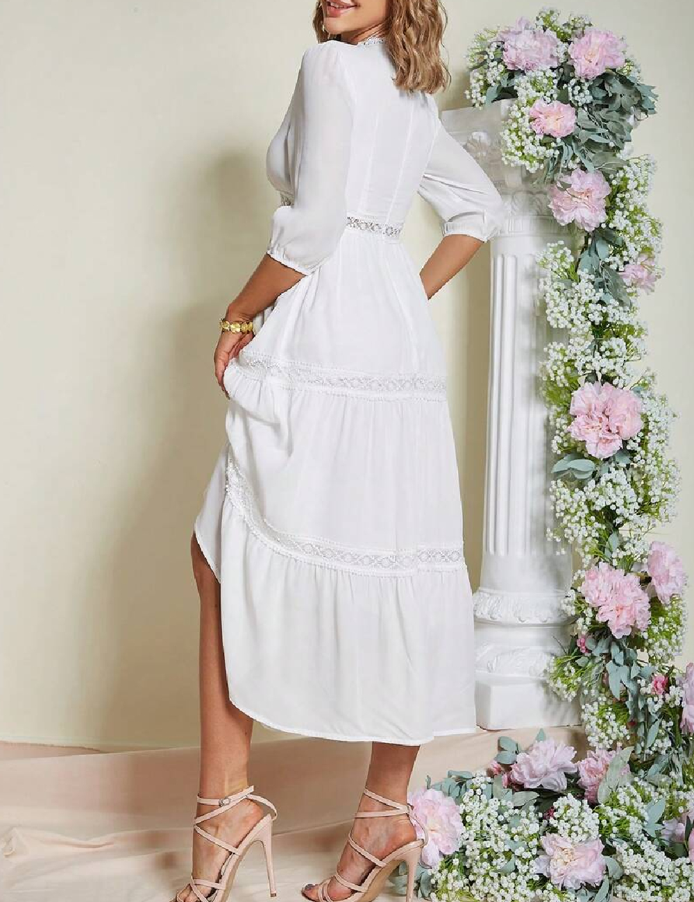 Rochie medie Eilly Bazar, alb - 1 | YEO