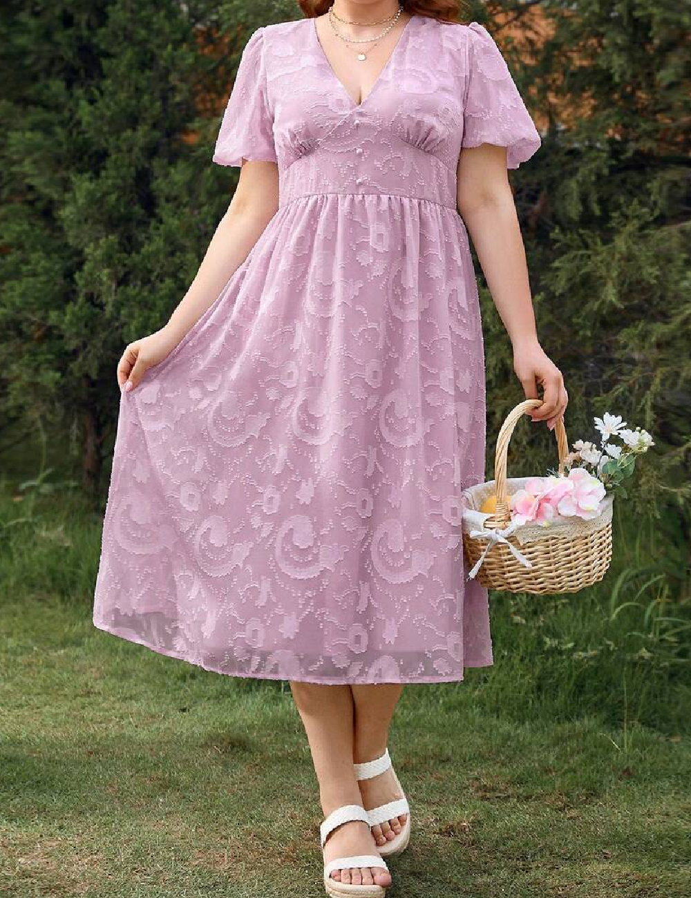 Rochie medie SHEIN CURVE, roz pudra
