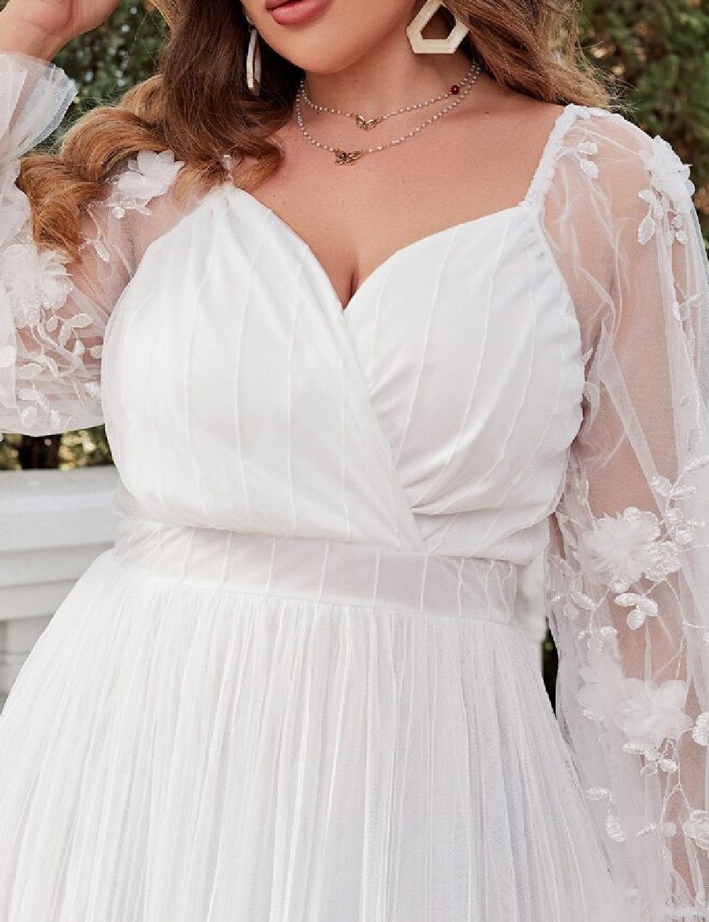 Rochie lunga Simplee Plus Size, alb - 1 | YEO