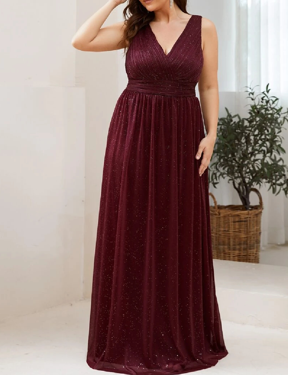 Rochie lunga Ever-Pretty Plus Size, visiniu