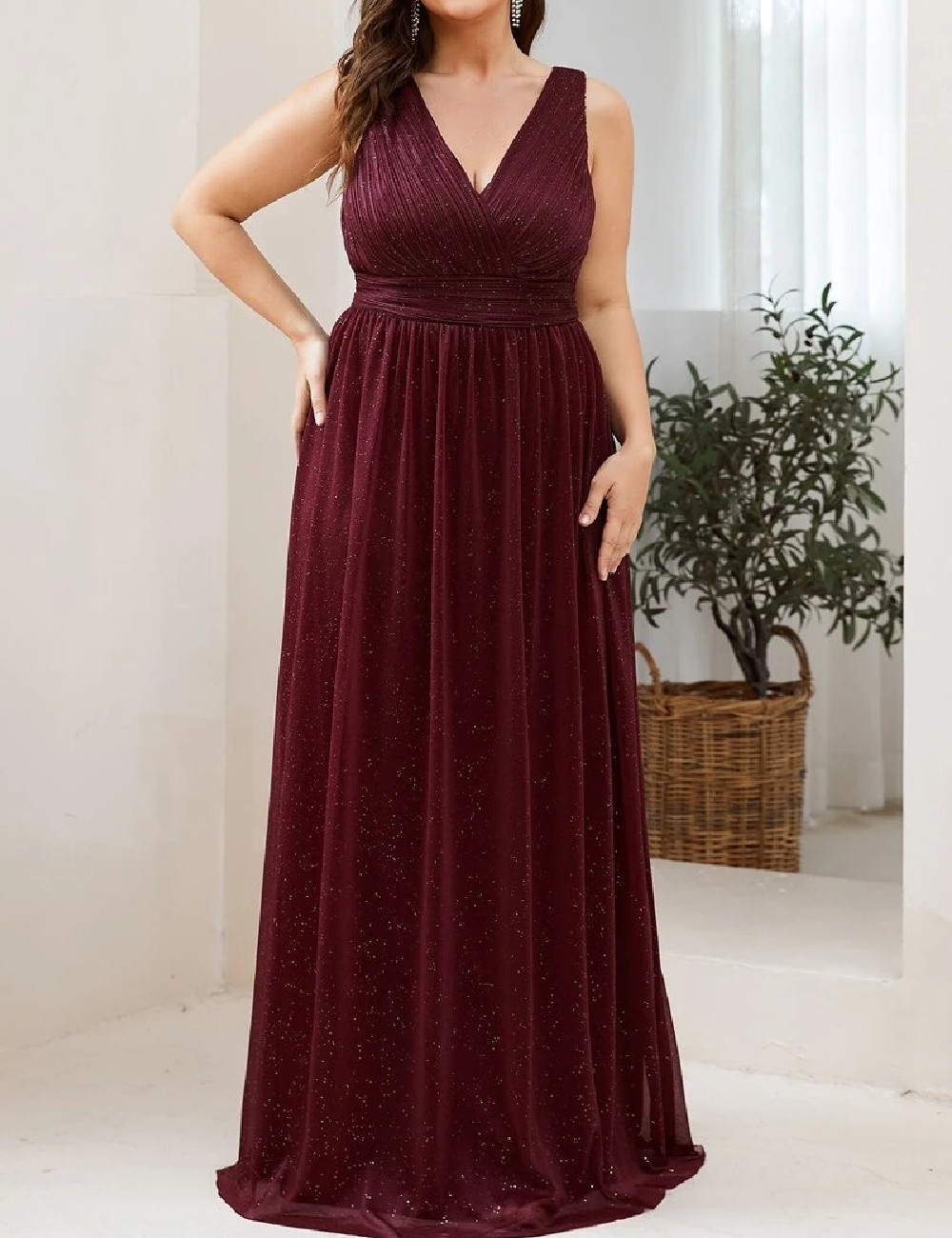 Rochie lunga Ever-Pretty Plus Size, visiniu - 1 | YEO