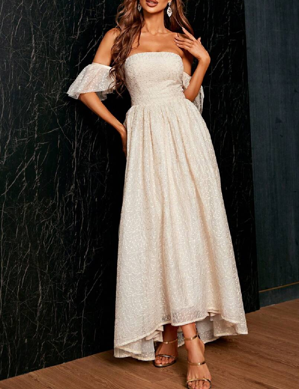 Rochie lunga Miss ord, crem - 1 | YEO