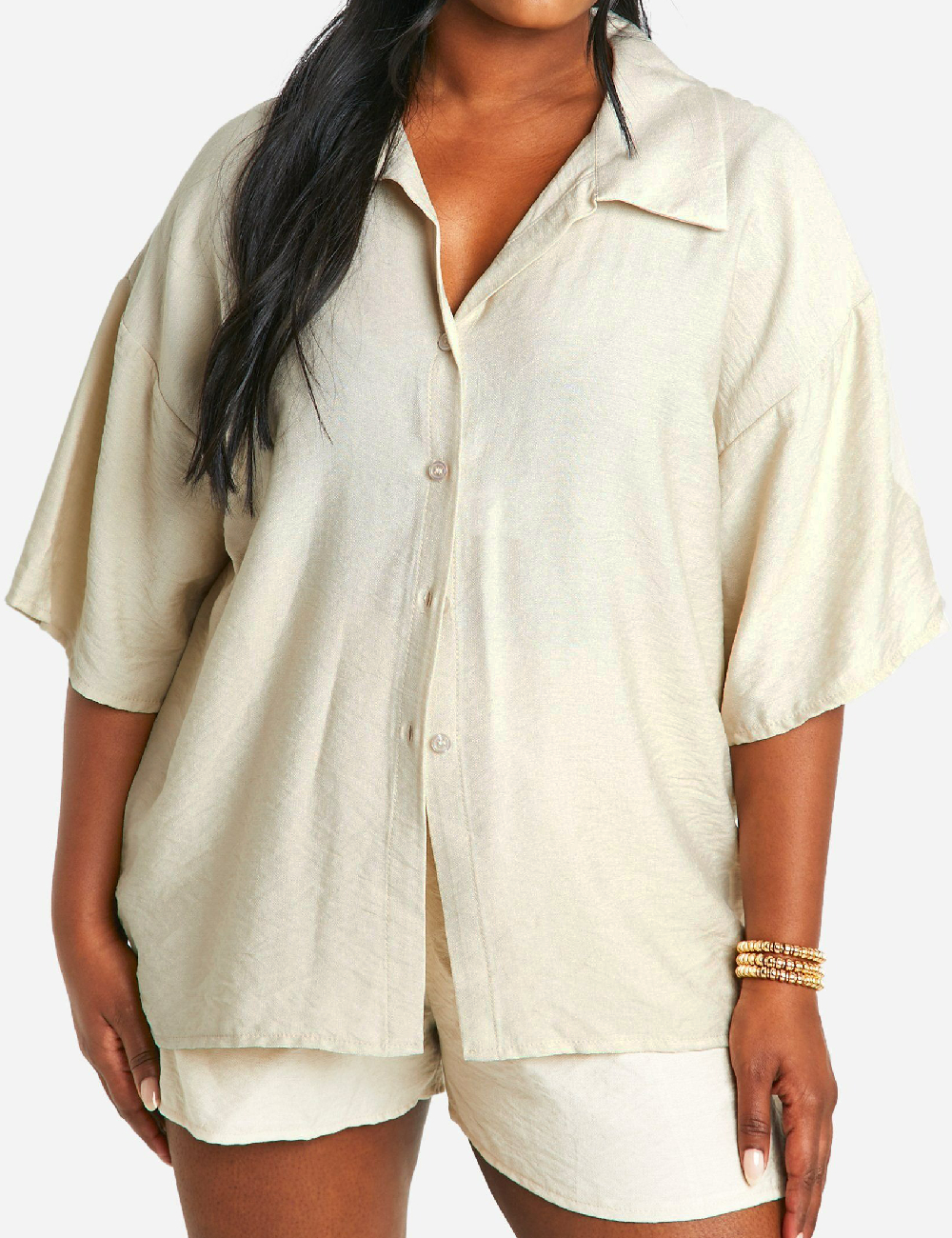 Camasa Boohoo Plus Size, bej