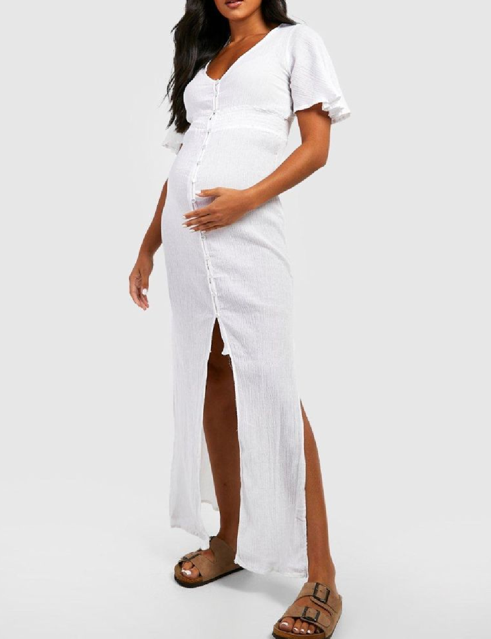 Rochie lunga Boohoo maternity, alb