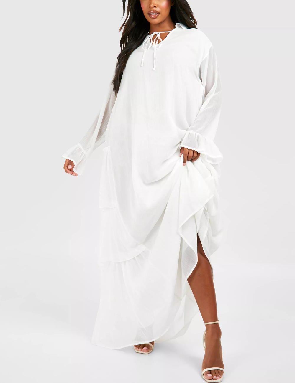 Rochie lunga Boohoo Plus Size, alb