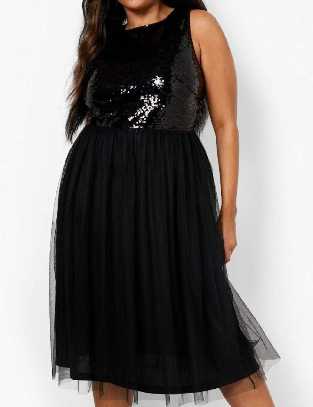 Rochie medie Boohoo Plus Size, negru - 1 | YEO