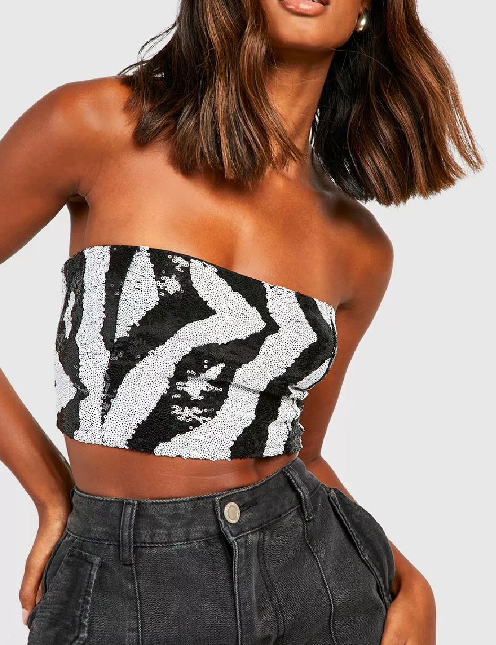 Top Boohoo, negru/alb