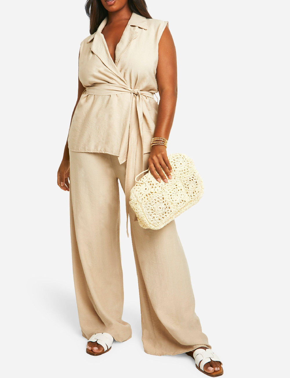 Compleu Boohoo Plus Size, crem