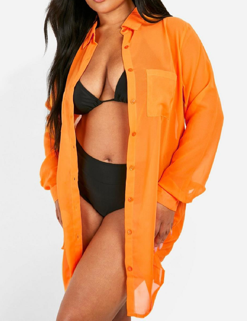 Camasa Boohoo Plus Size, portocaliu