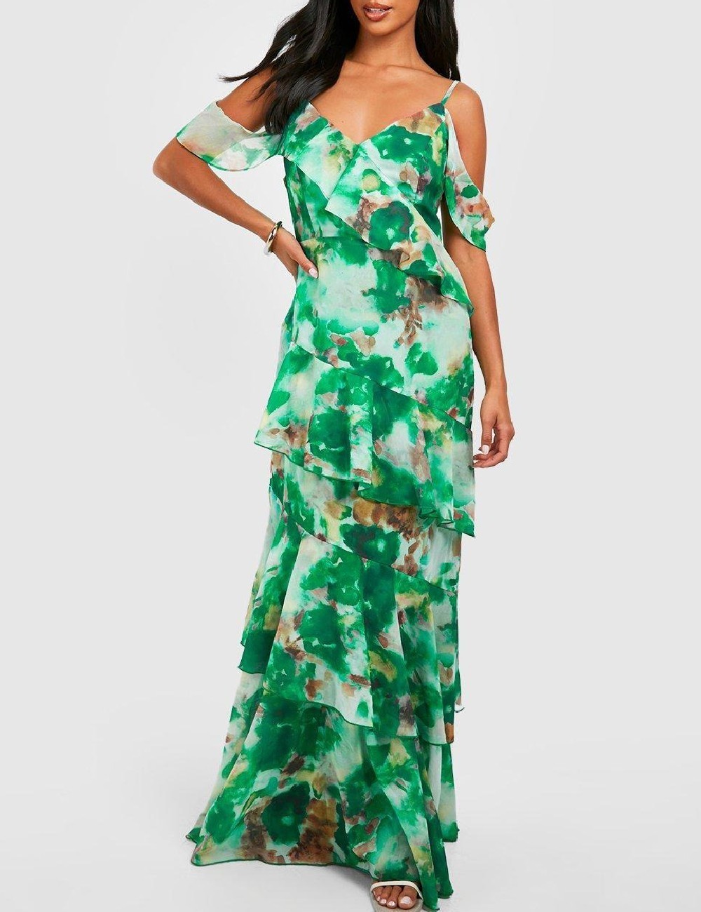 Rochie lunga Boohoo, verde - 1 | YEO