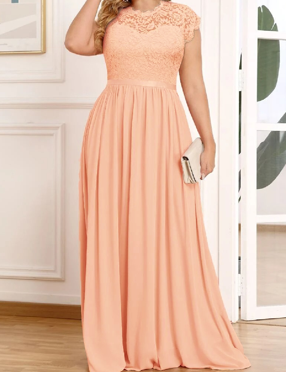 Rochie lunga Miusol Plus Size, piersica