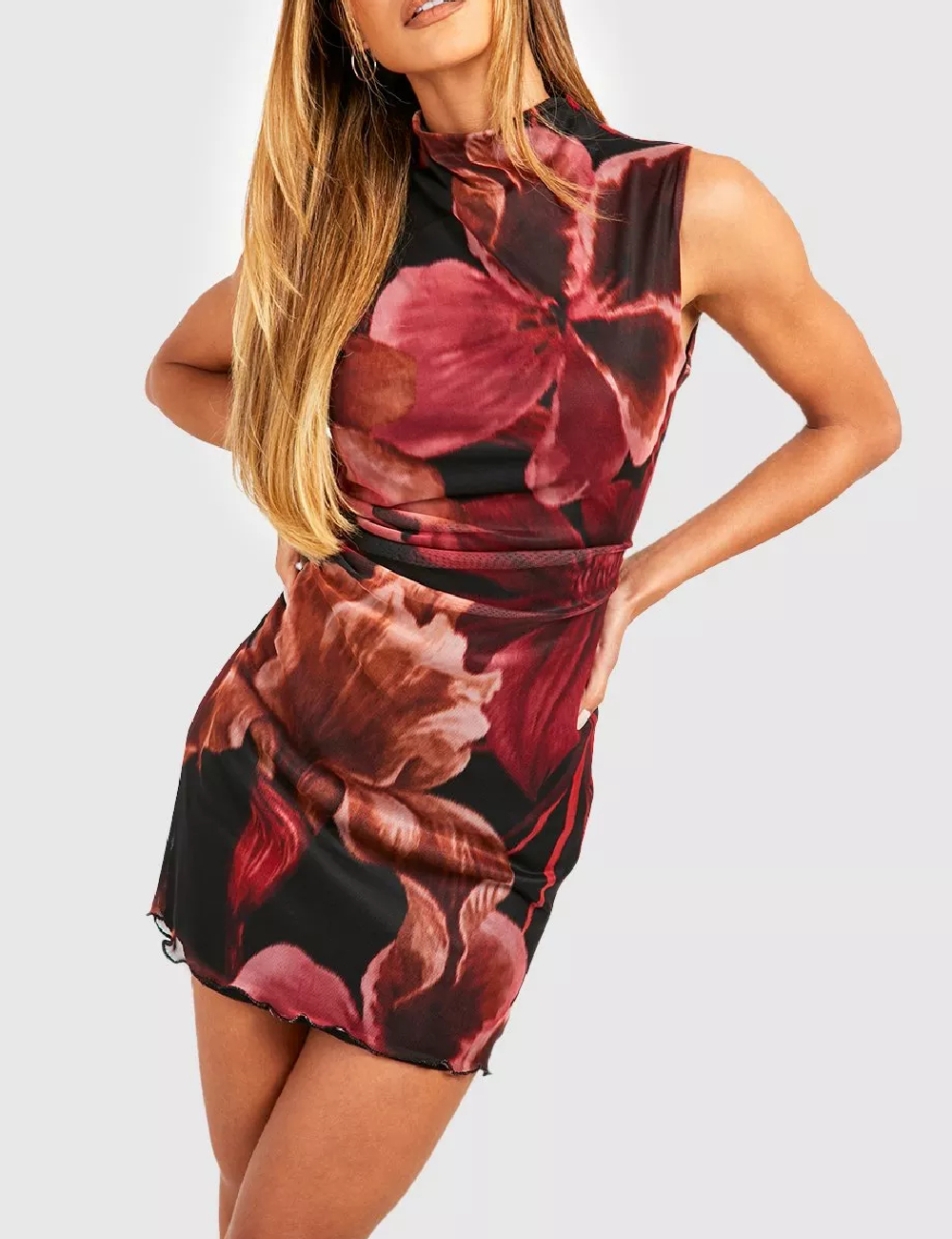 Rochie scurta Boohoo, rosu/negru
