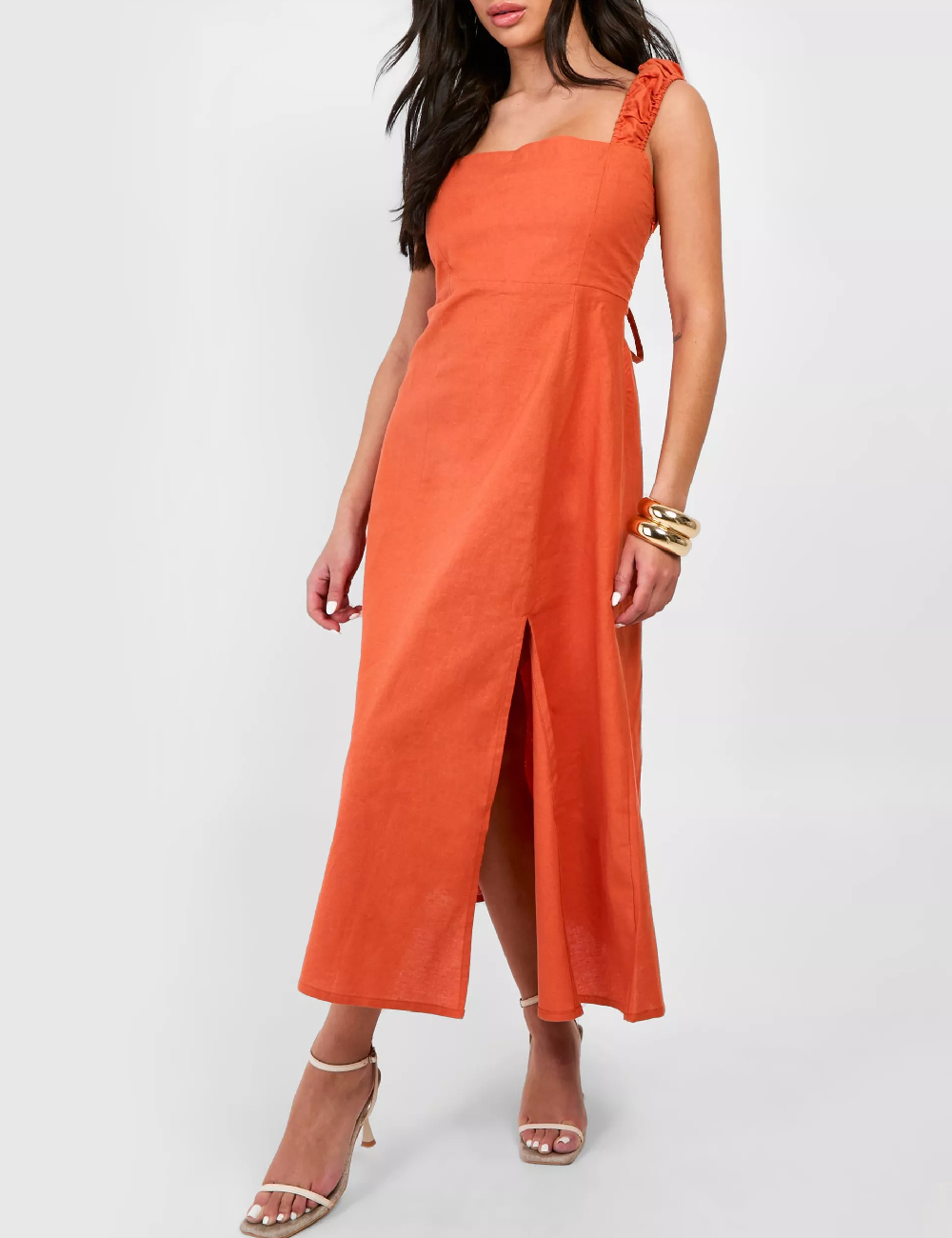 Rochie lunga Boohoo, caramiziu