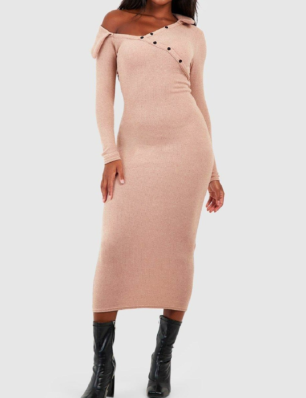Rochie medie Boohoo, crem - 1 | YEO