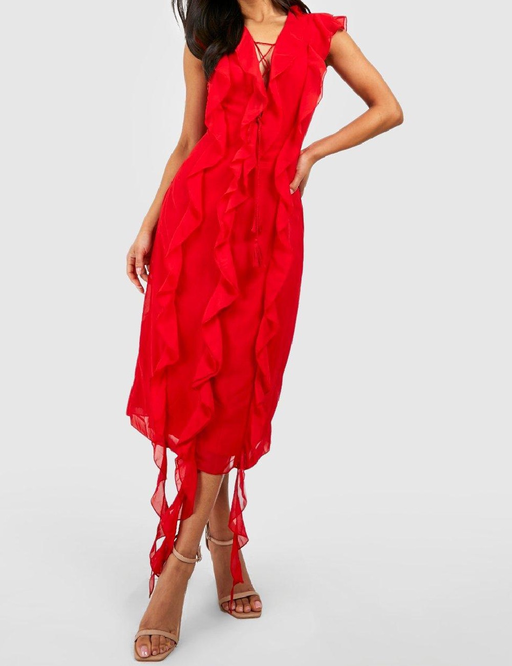 Rochie medie Boohoo, rosu - 1 | YEO