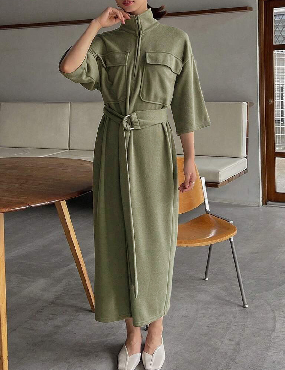Rochie medie Friful, verde