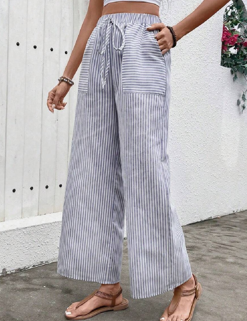 Pantaloni SHEIN, alb/mov - 1 | YEO