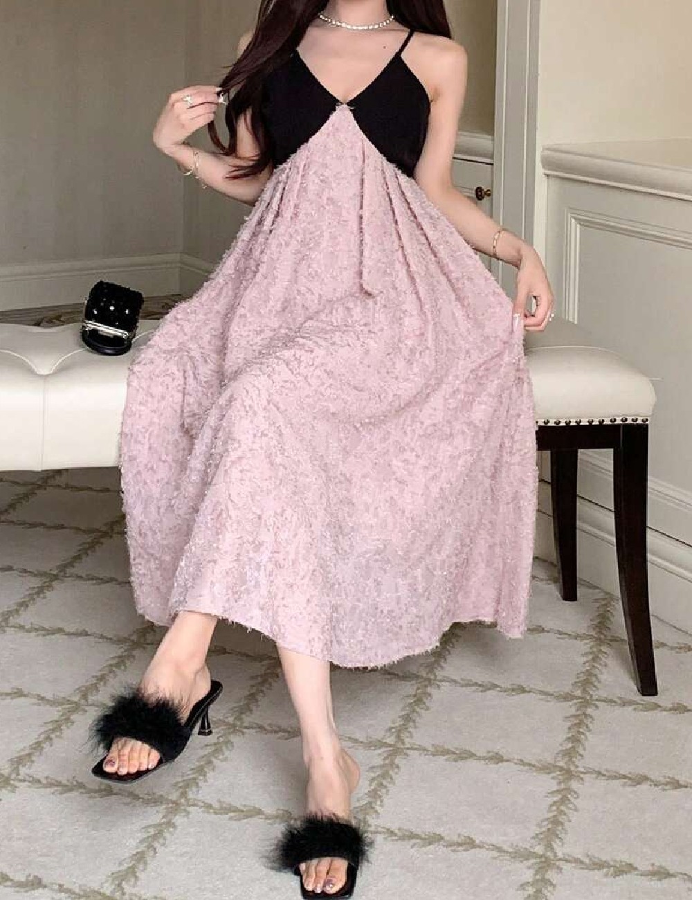 Rochie medie Dazy, roz pudra - 1 | YEO