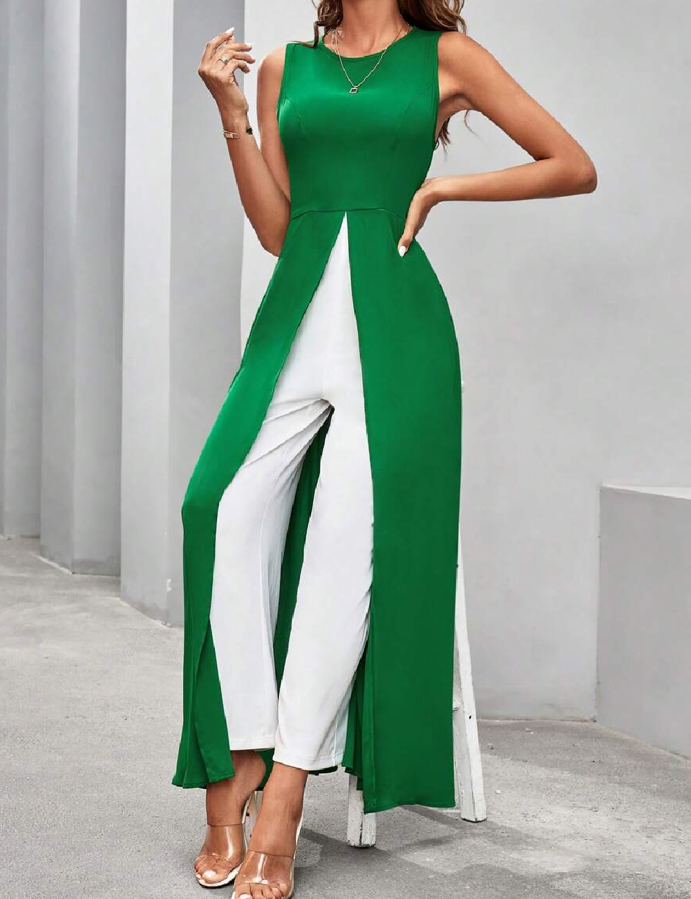 Salopeta SHEIN, alb/verde - 1 | YEO