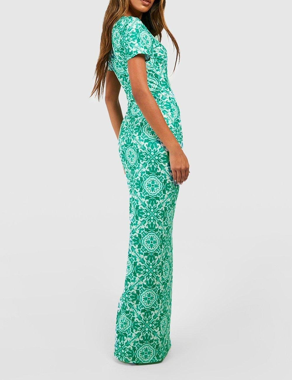 Rochie lunga Boohoo, verde - 1 | YEO