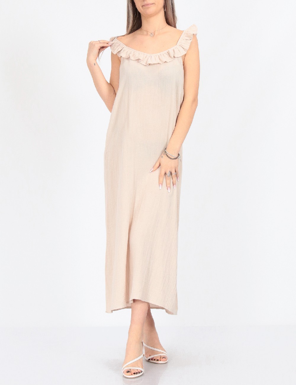 Rochie medie Pieces, crem - 1 | YEO