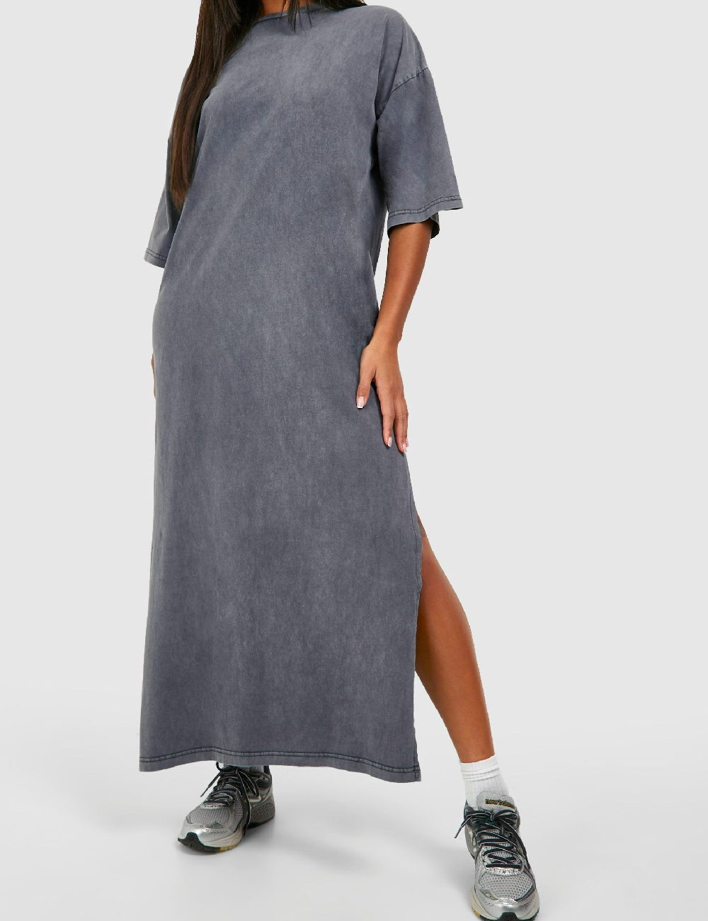 Rochie lunga Boohoo, gri petrol