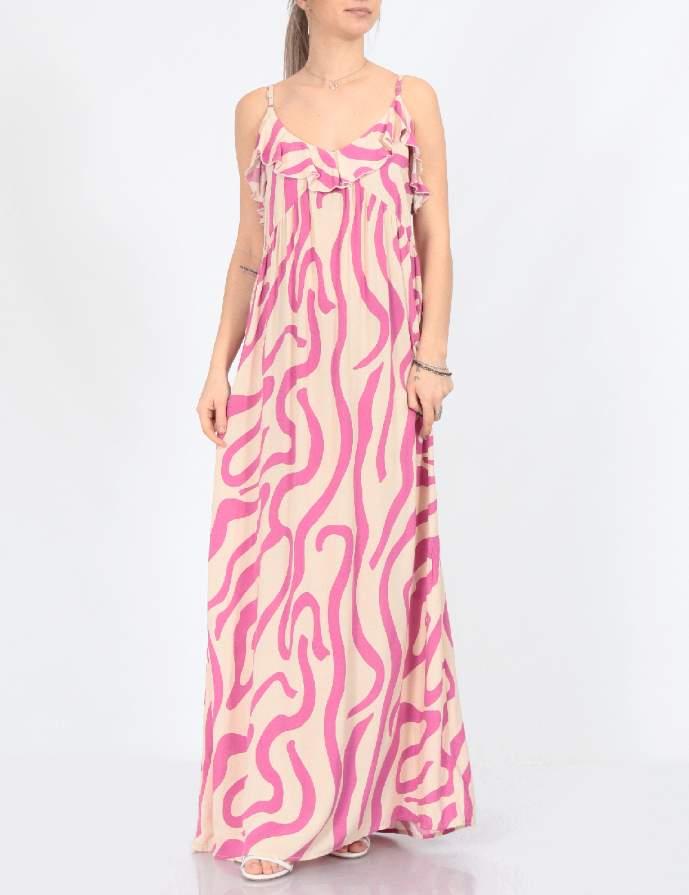 Rochie lunga Jacqueline de Yong, crem/roz
