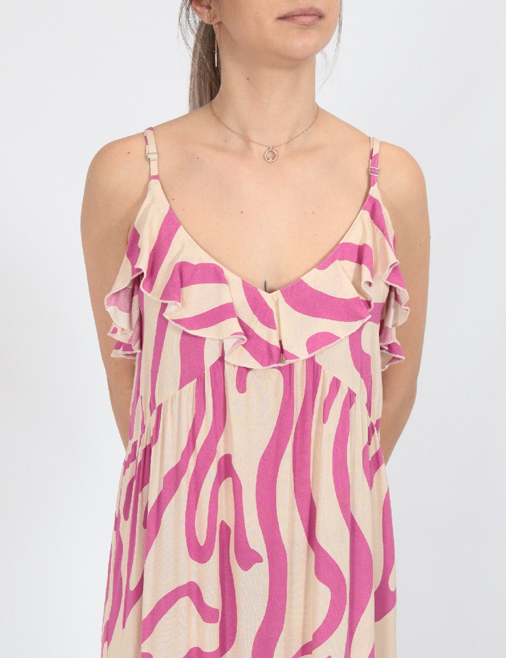 Rochie lunga Jacqueline de Yong, crem/roz - 1 | YEO