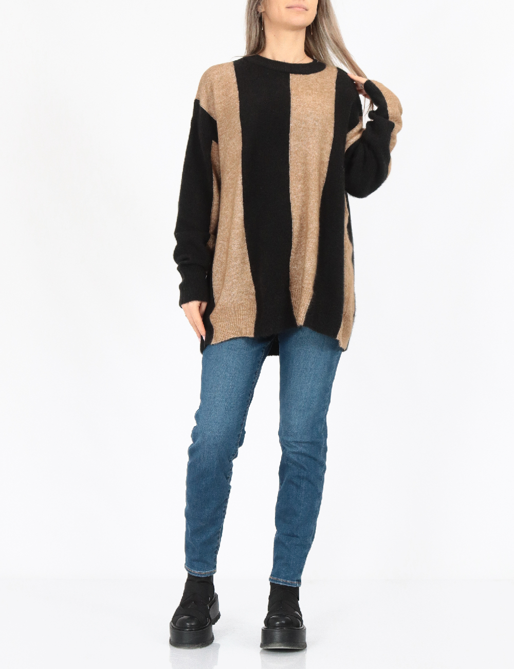 Pulover Oversize Vero Moda, negru/maro