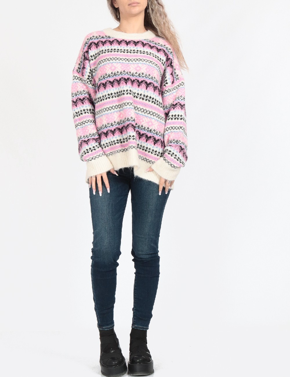 Pulover Vero Moda, alb/roz - 1 | YEO