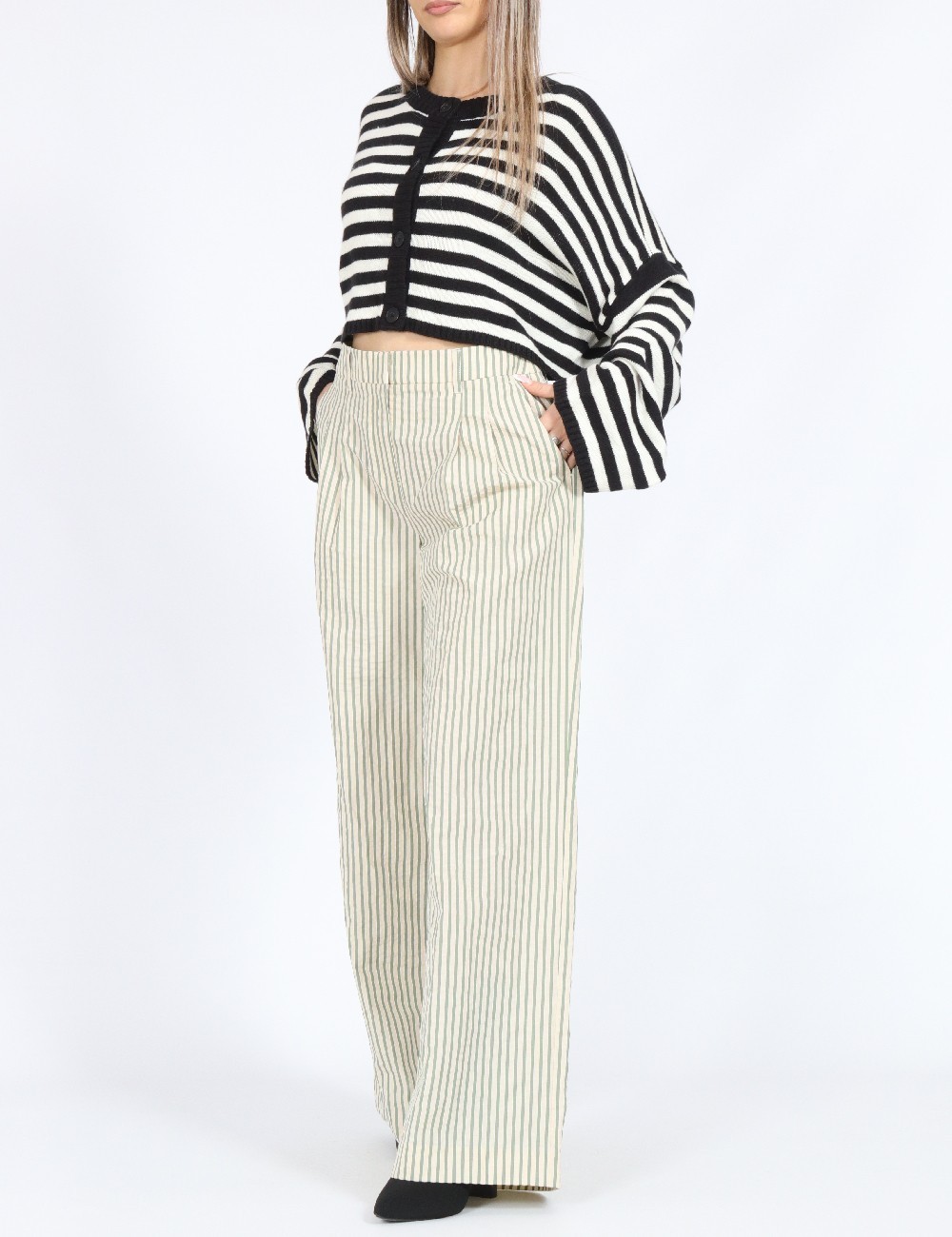 Pantaloni Vero Moda, crem/verde - 1 | YEO