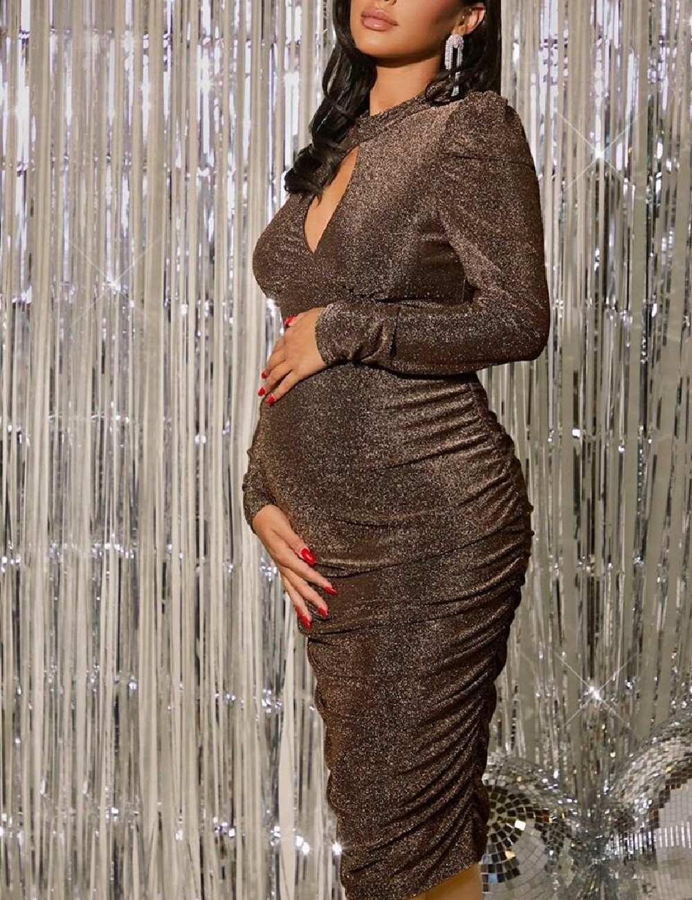 Rochie medie SHEIN Maternity, maro - 1 | YEO