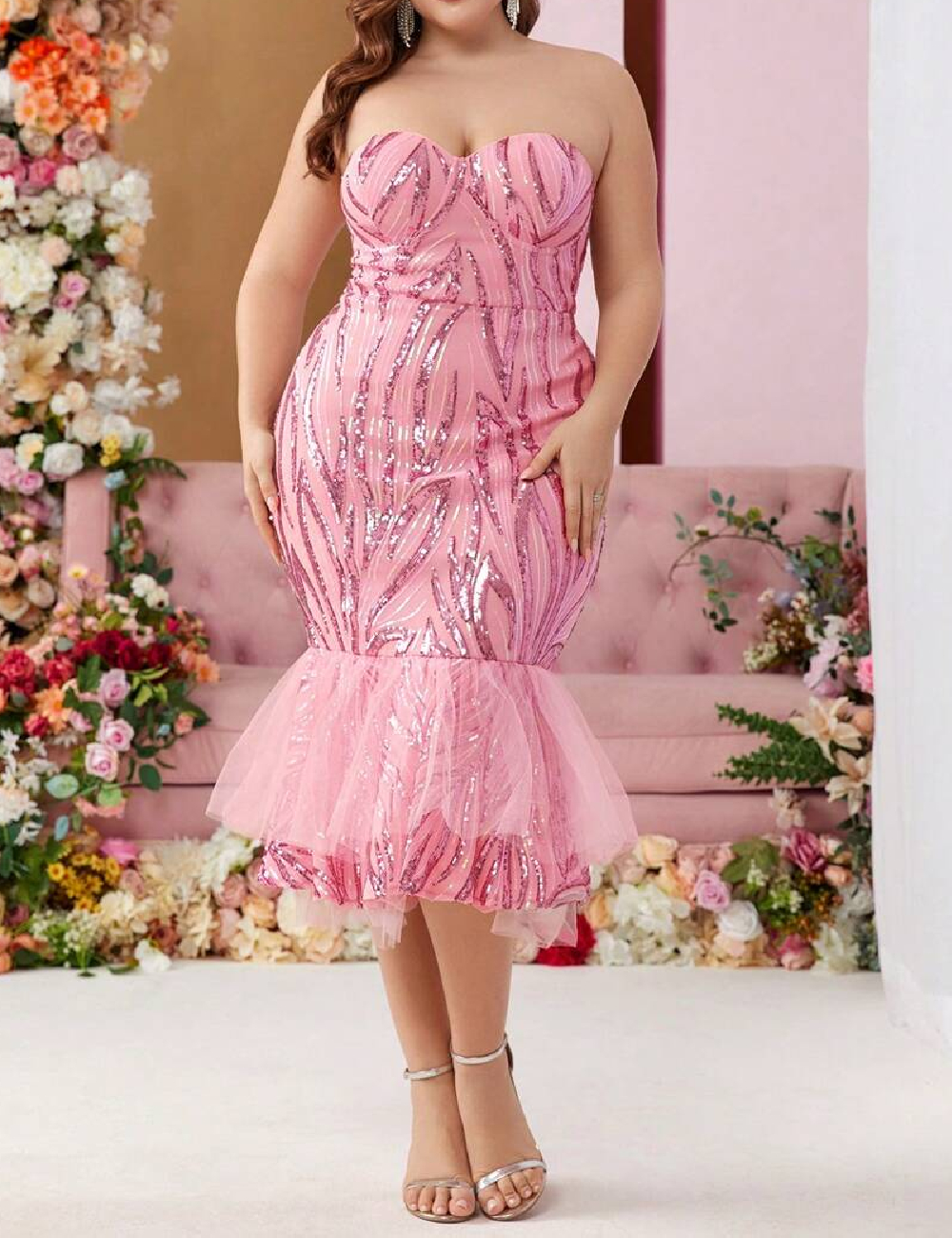 Rochie medie SHEIN CURVE, roz