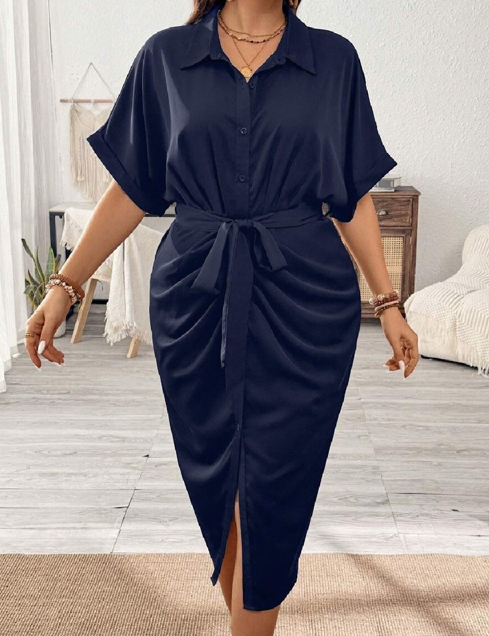 Rochie medie SHEIN CURVE, albastru - 1 | YEO