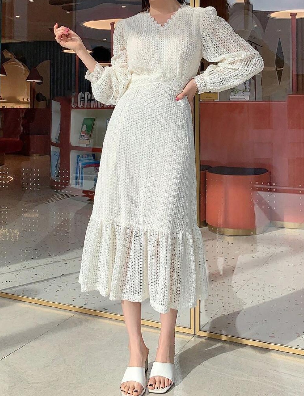 Rochie medie Dazy, ecru - 1 | YEO