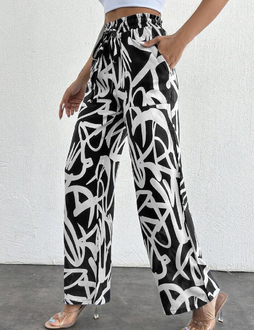 Pantaloni SHEIN, alb/negru - 1 | YEO