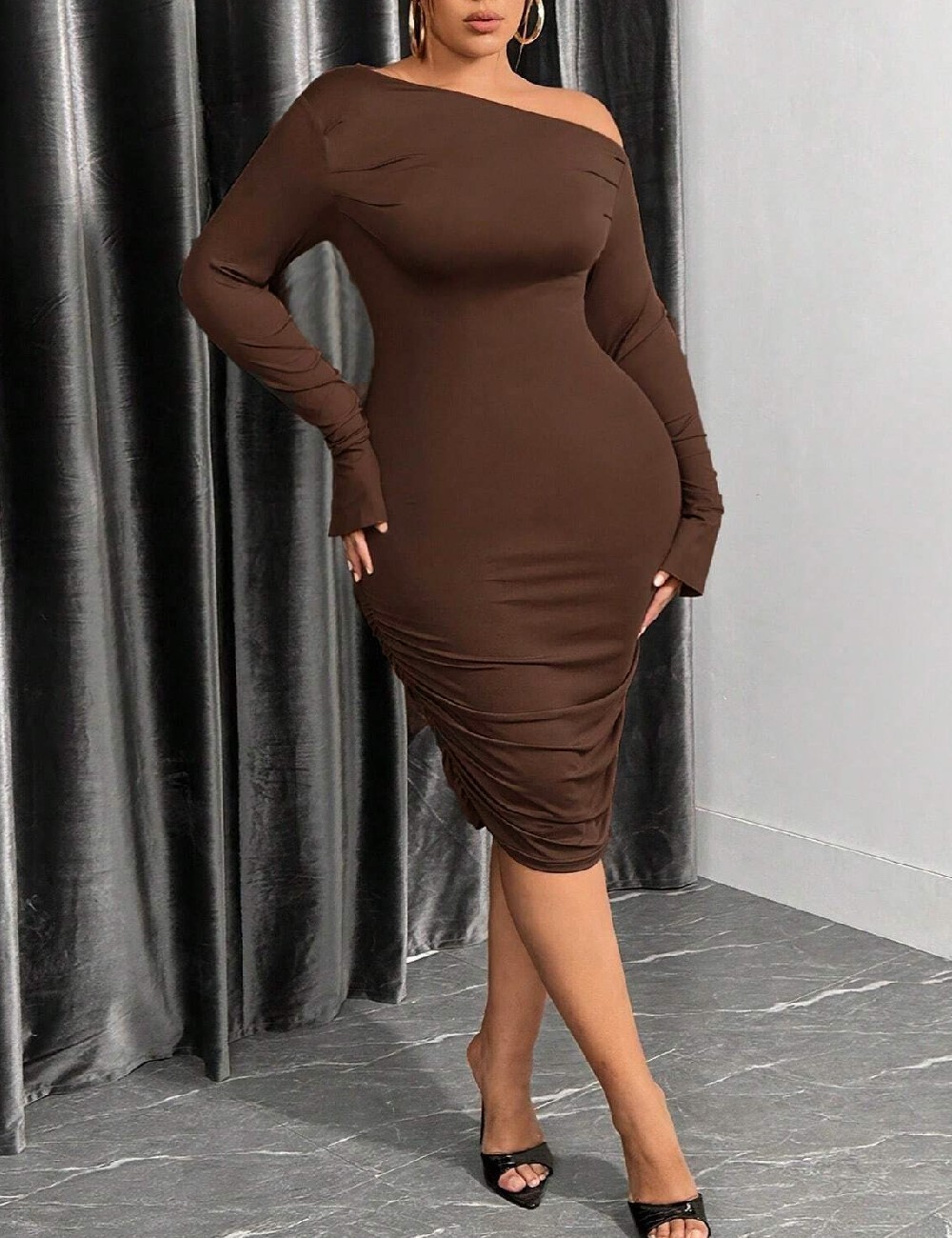 Rochie scurta SHEIN CURVE, maro - 1 | YEO
