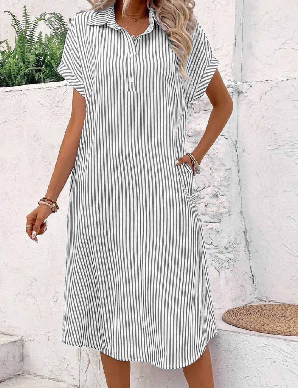 Rochie medie SHEIN, alb/gri
