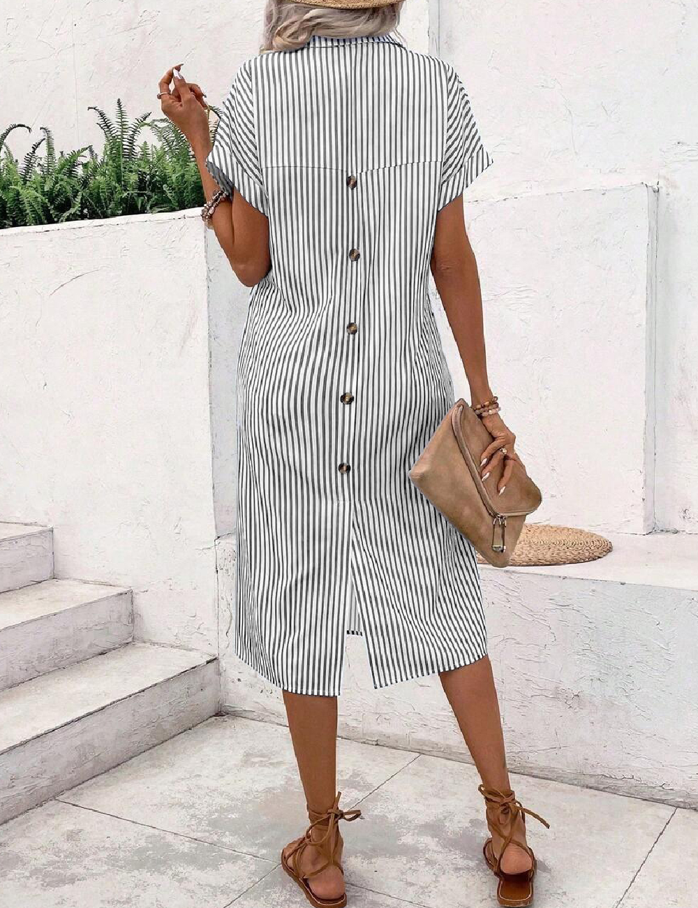 Rochie medie SHEIN, alb/gri - 1 | YEO