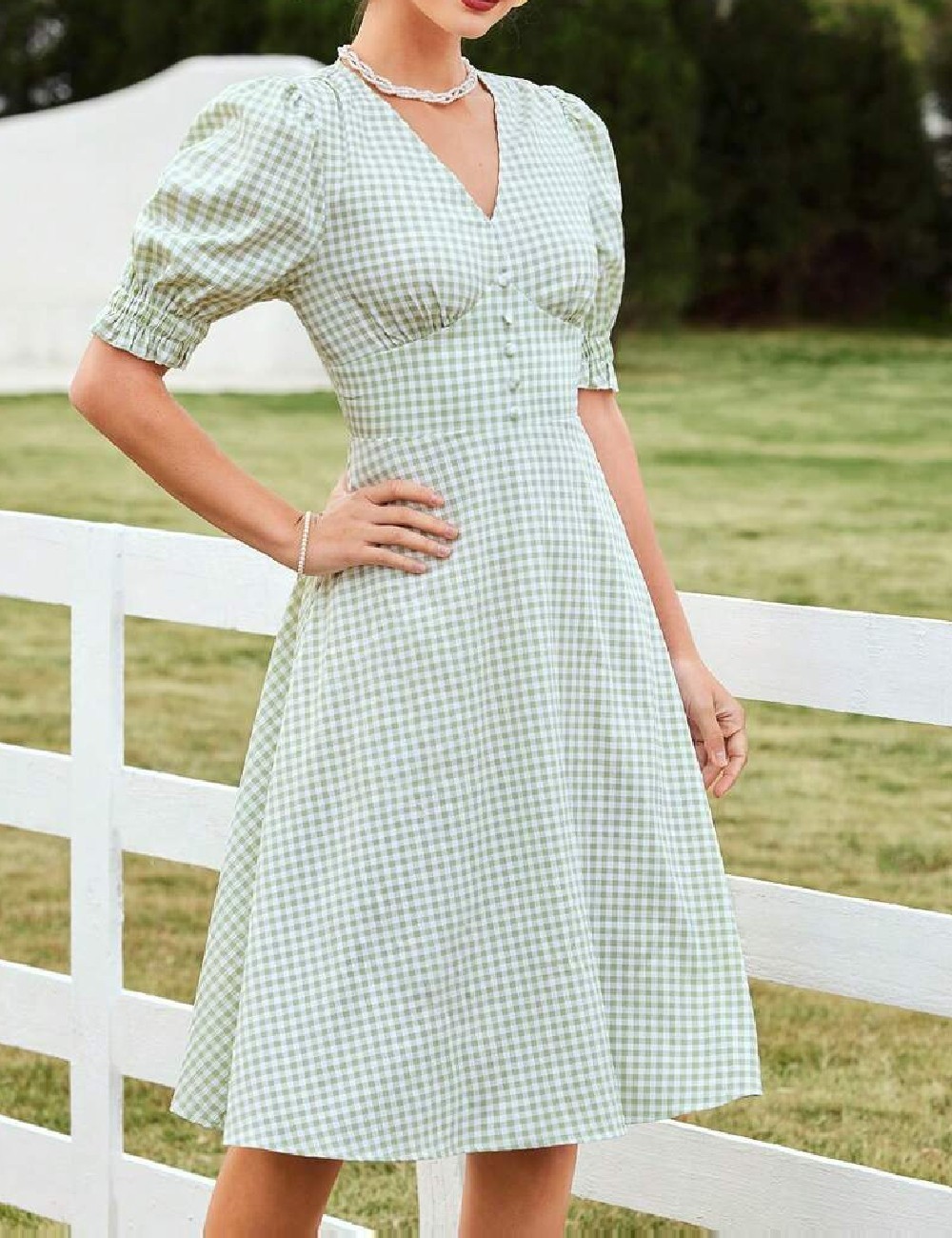 Rochie medie SHEIN, verde/alb - 1 | YEO