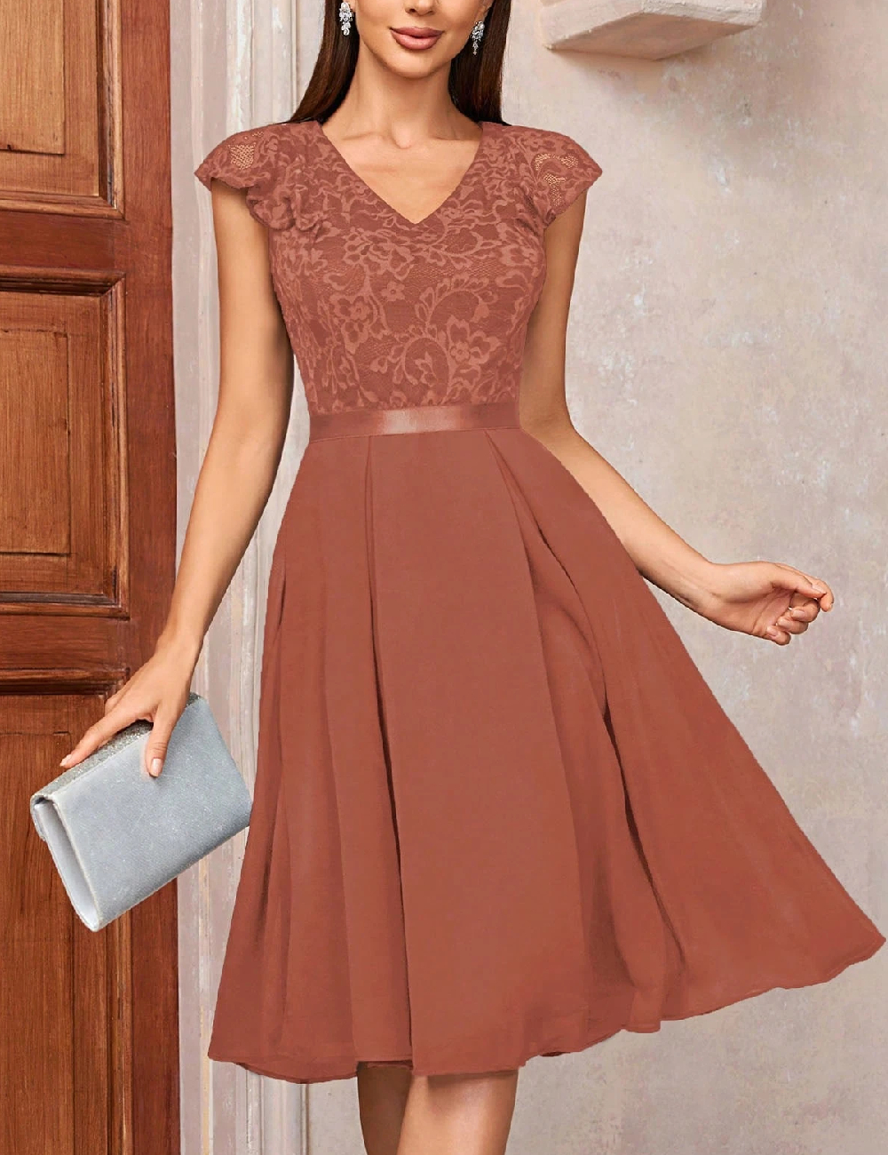 Rochie scurta Miusol, caramiziu