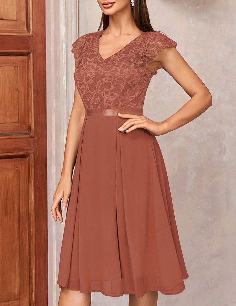 Rochie scurta Miusol, caramiziu - 1 | YEO