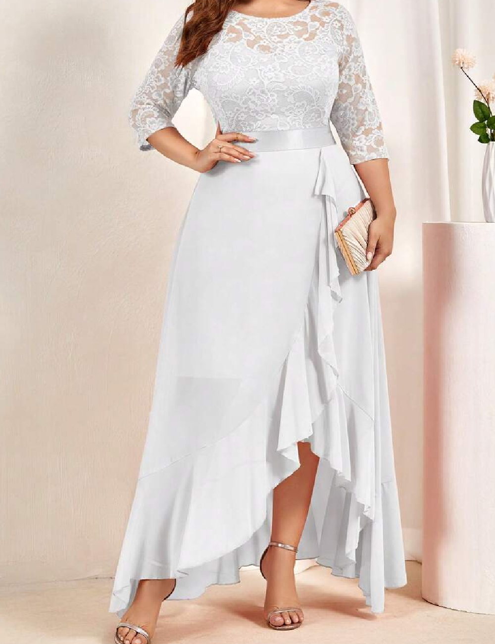 Rochie lunga Miusol Plus Size, alb