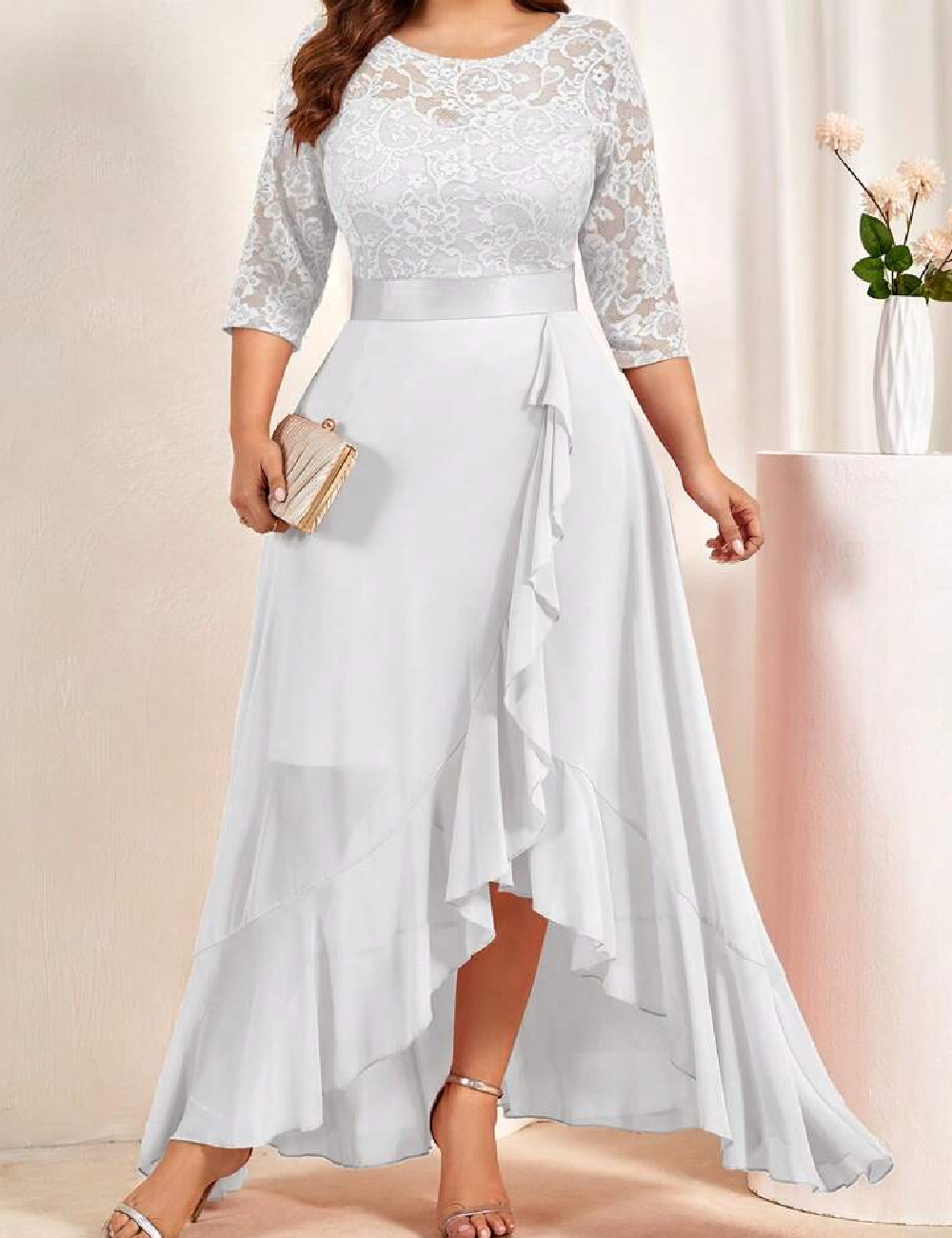 Rochie lunga Miusol Plus Size, alb - 1 | YEO