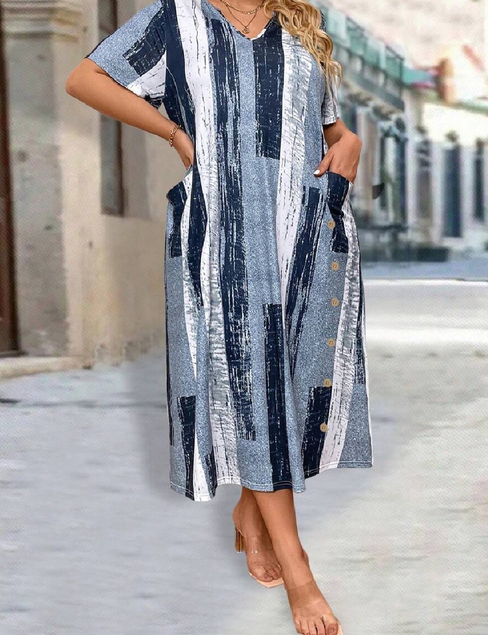 Rochie lunga SHEIN CURVE, albastru - 1 | YEO