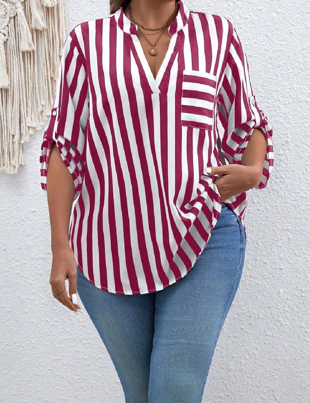 Bluza SHEIN CURVE, alb/roz - 1 | YEO