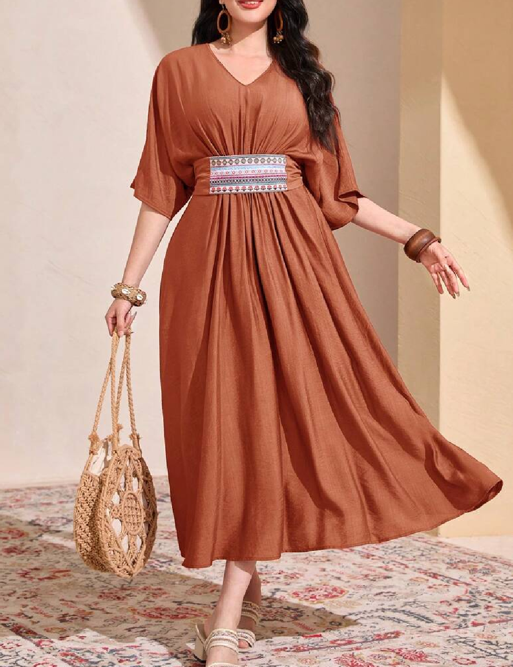 Rochie medie SHEIN, caramiziu
