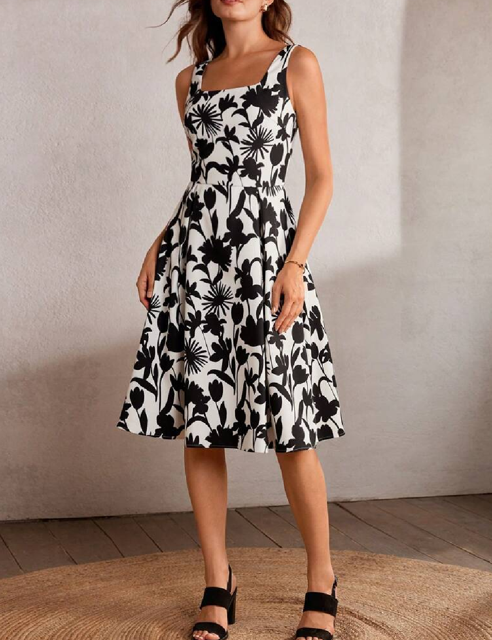 Rochie medie MOTF, alb/negru